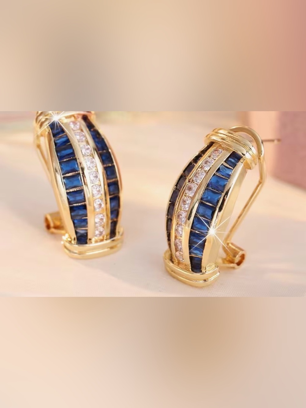 Gold and Blue Crystal Hoop Earrings - Women's Jewelry